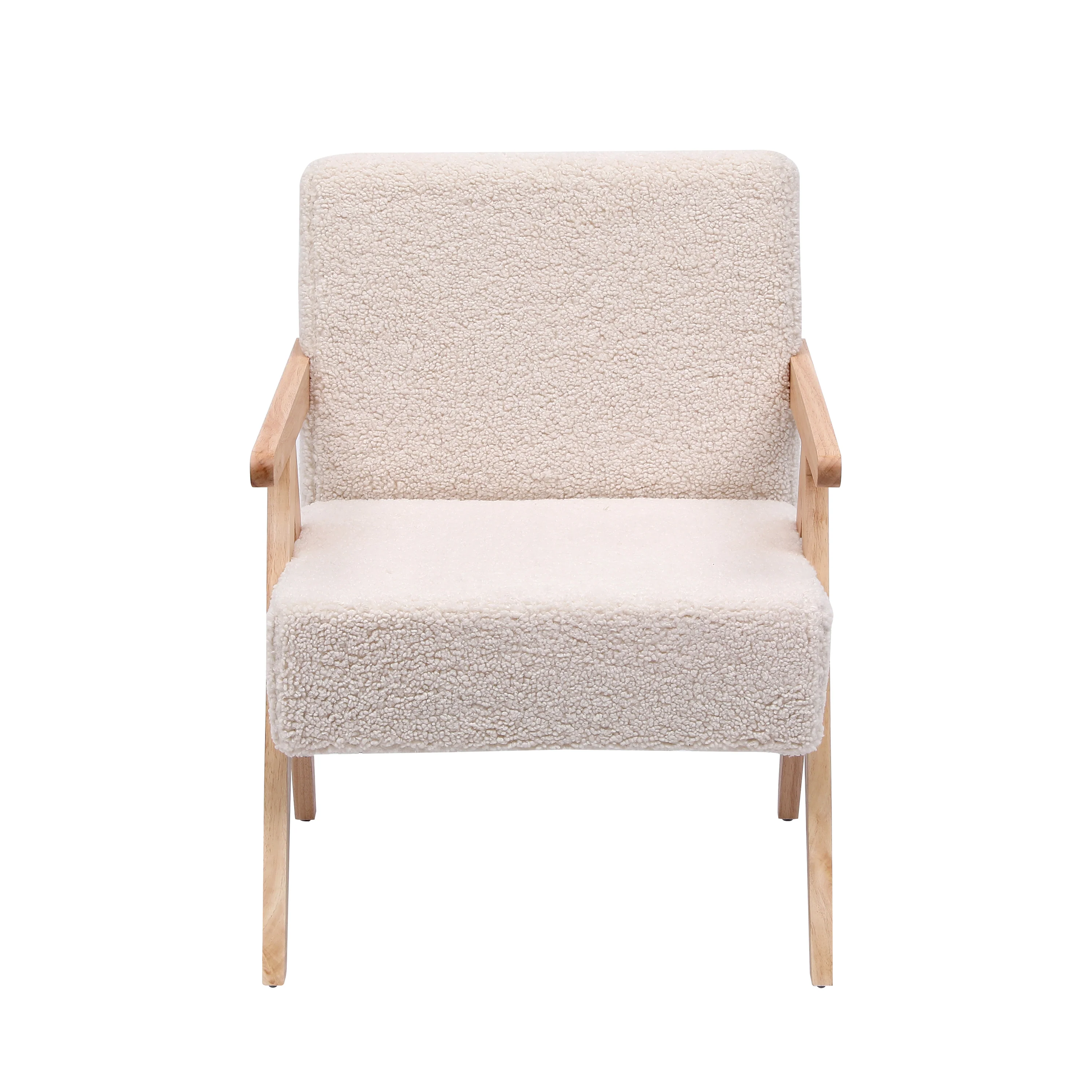 SANTAREM - Fauteuil de salon en bois massif et bouclettes blanches - Image 8