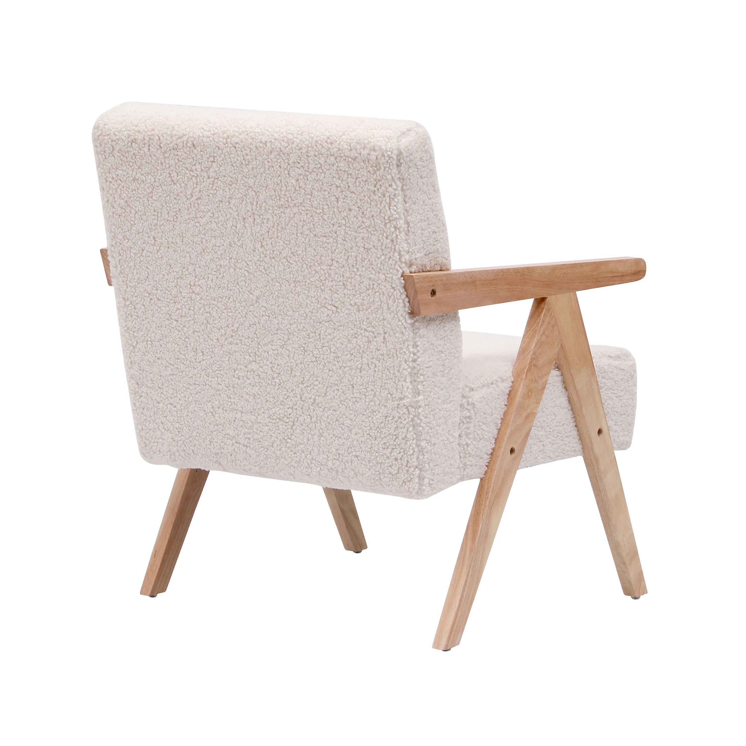 SANTAREM - Fauteuil de salon en bois massif et bouclettes blanches - Image 9