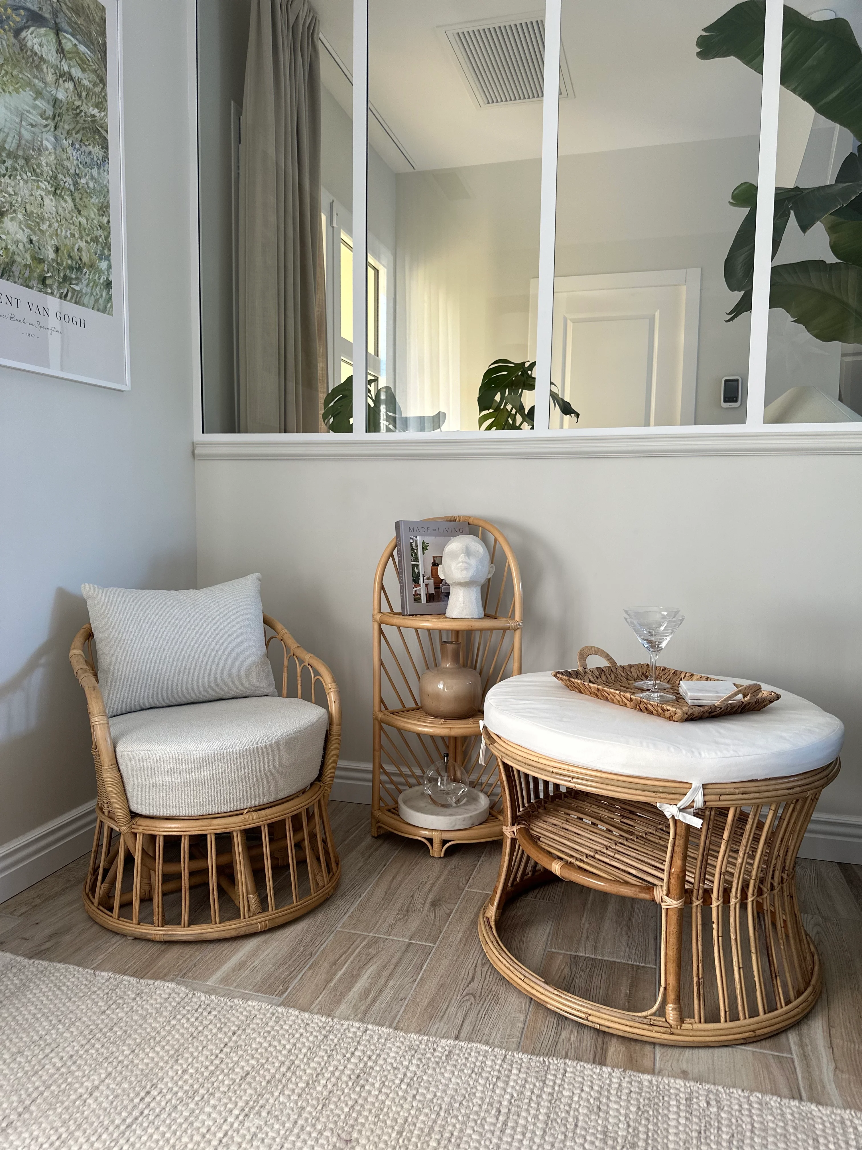 SERAM - Pouf en rotin naturel et tissu beige - Image 3