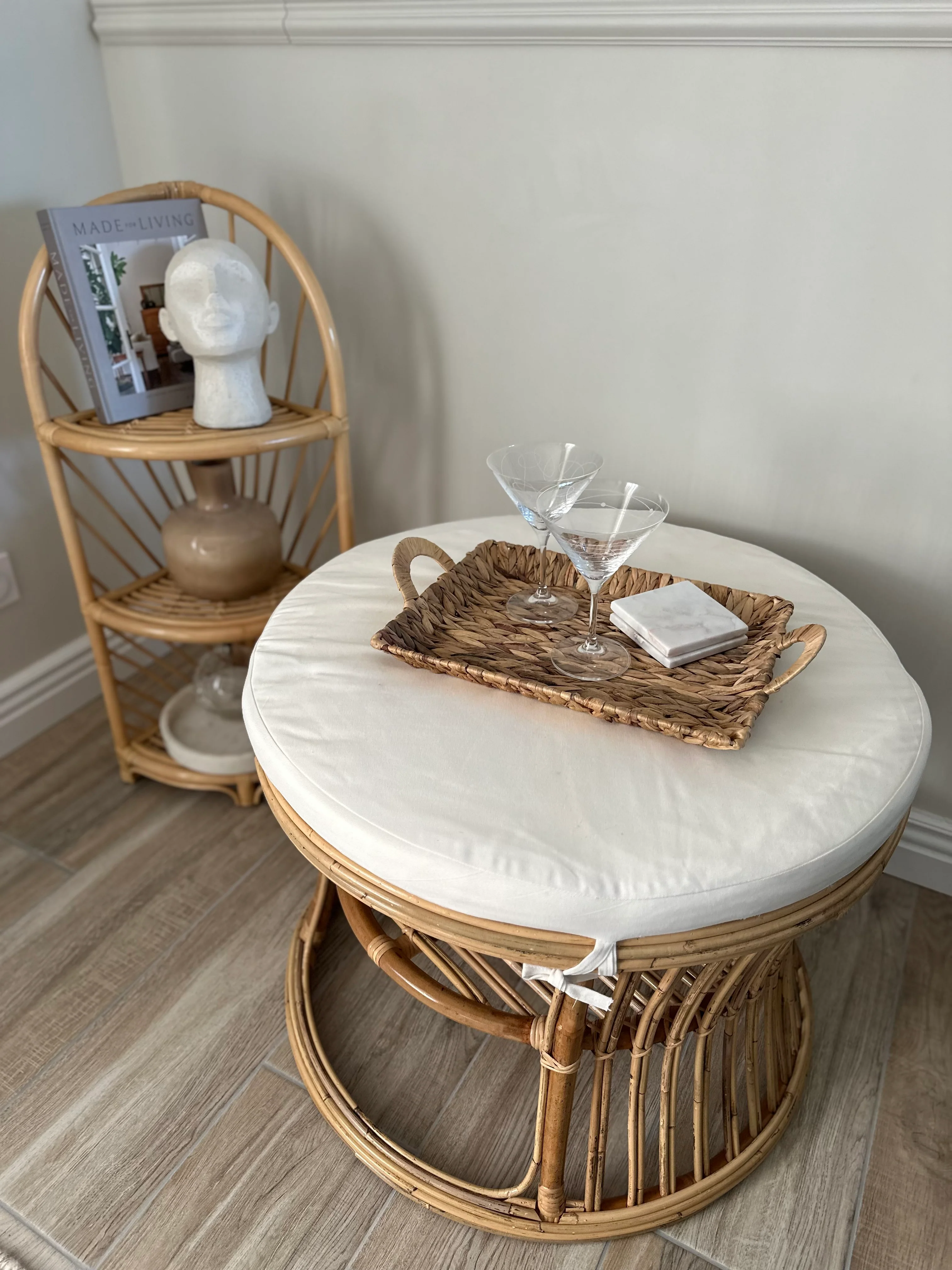 SERAM - Pouf en rotin naturel et tissu beige - Image 6