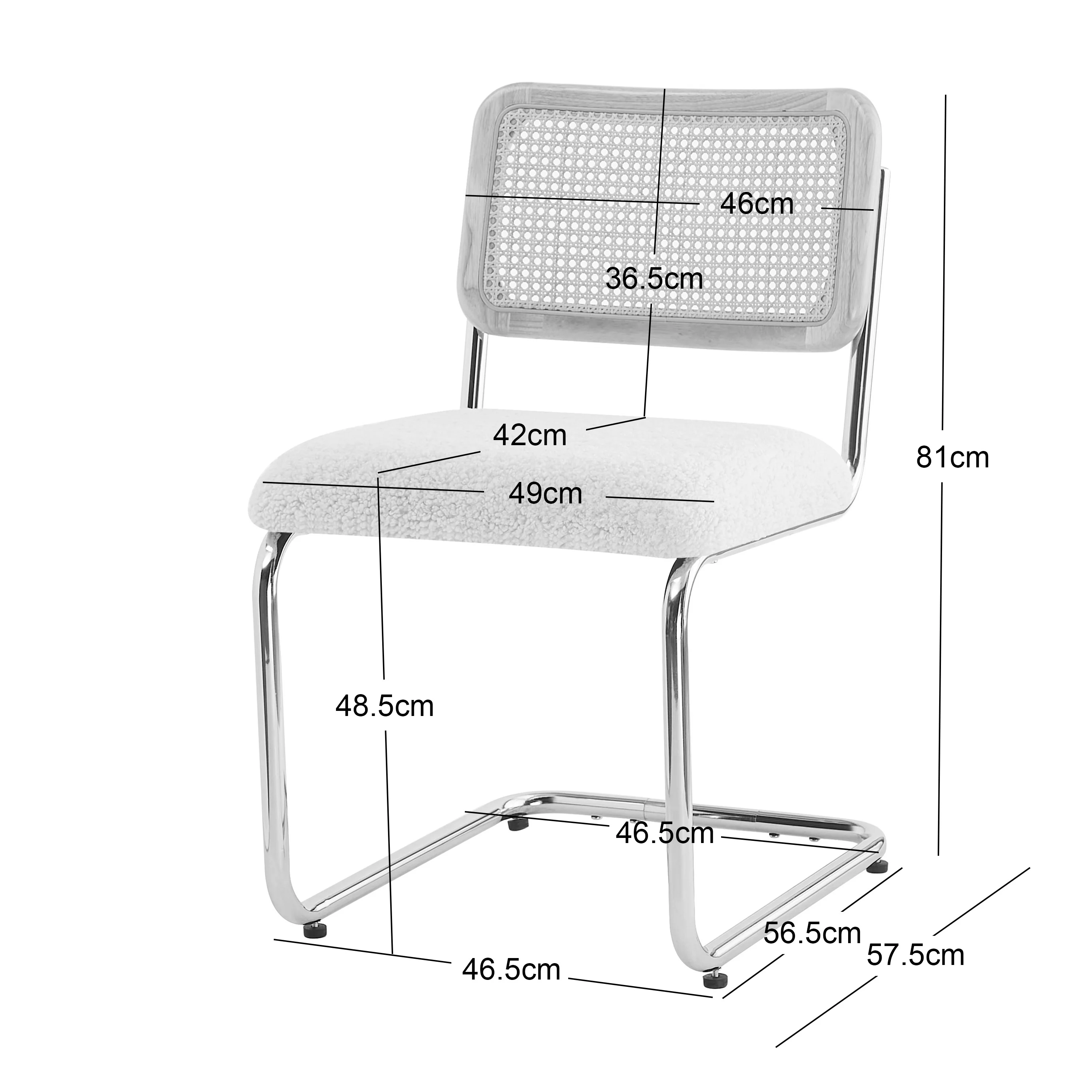 SOFIA - Lot de 2 chaises en métal et cannage avec assise en tissu beige - Image 4