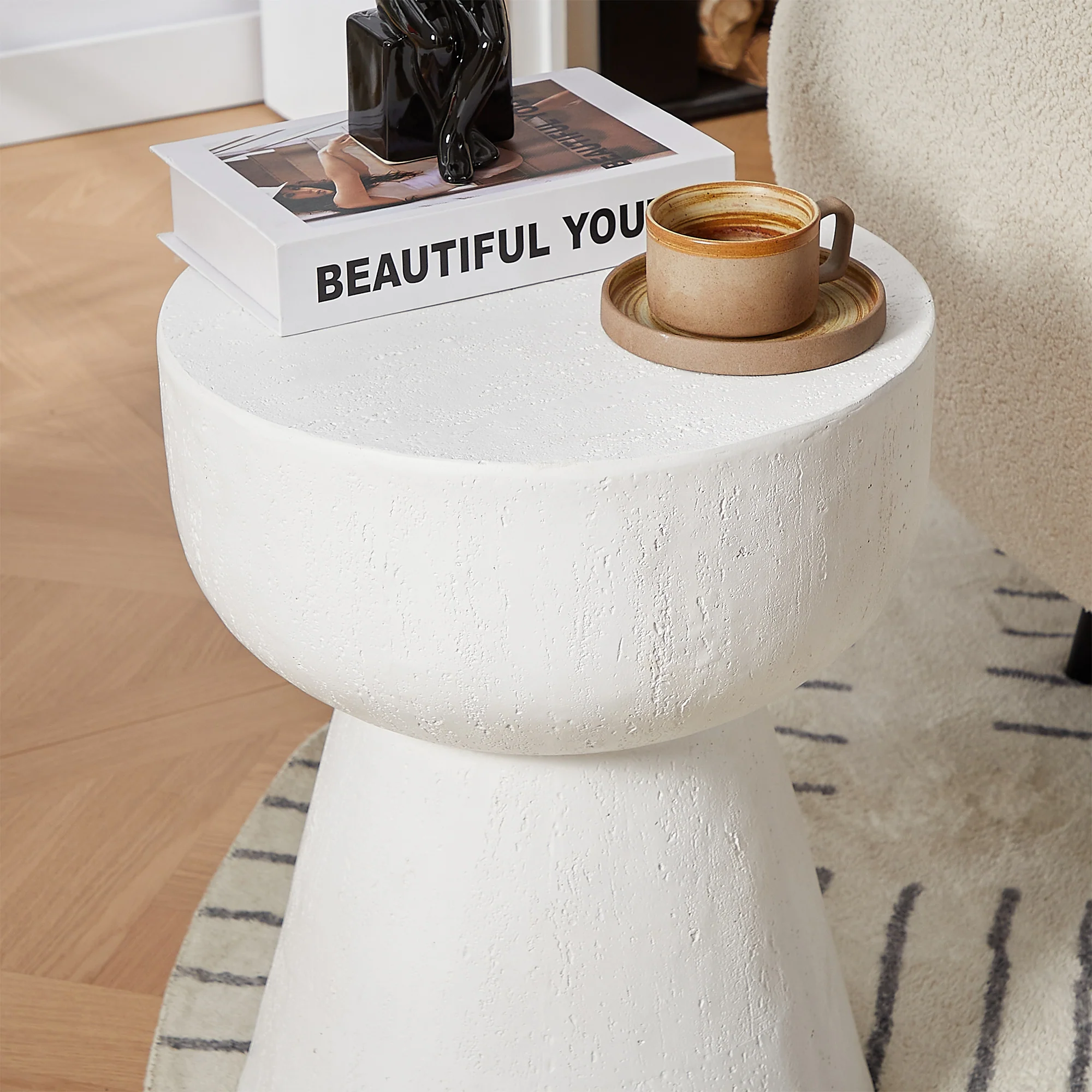 SORSELE - Table d'appoint bout de canapé intérieur extérieur en magnesite Blanc - Image 4