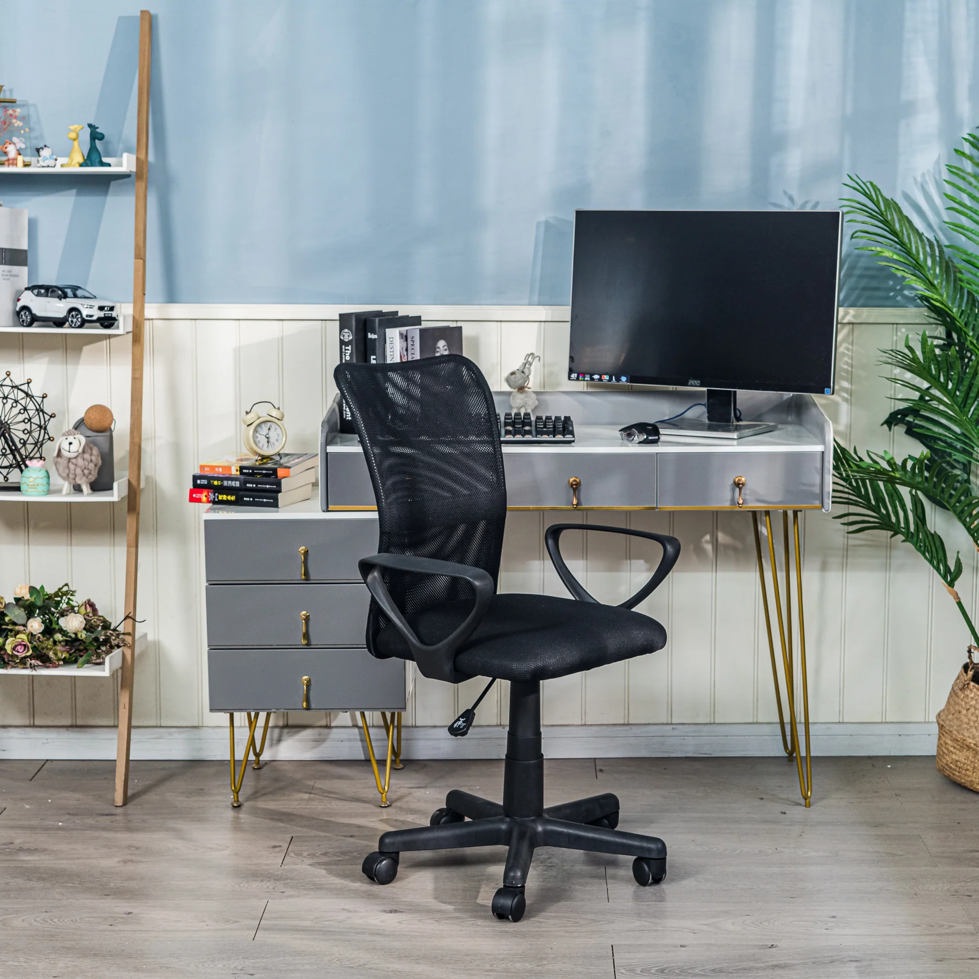 STACY - Chaise de bureau réglable en tissu noir - Image 3