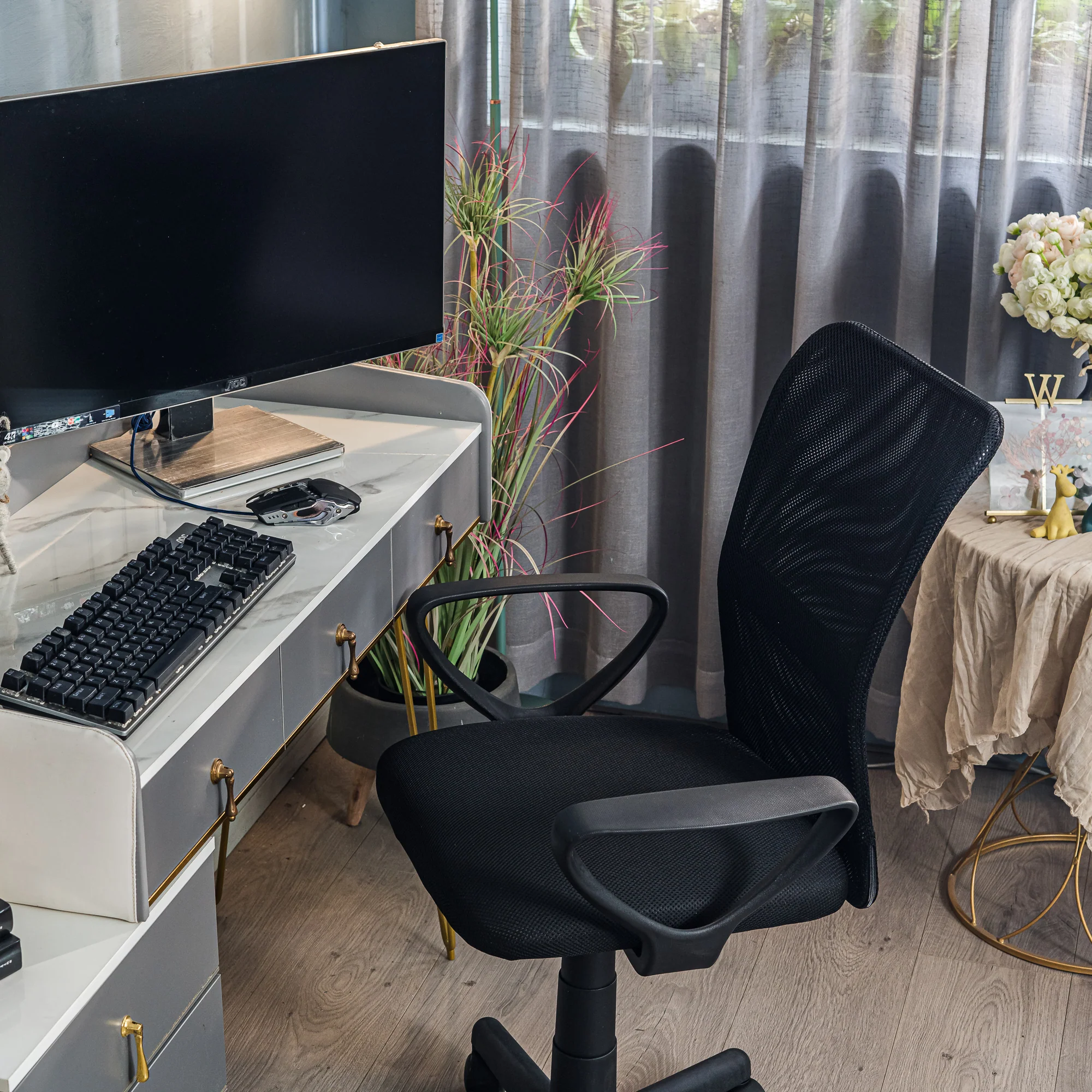 STACY - Chaise de bureau réglable en tissu noir - Image 6