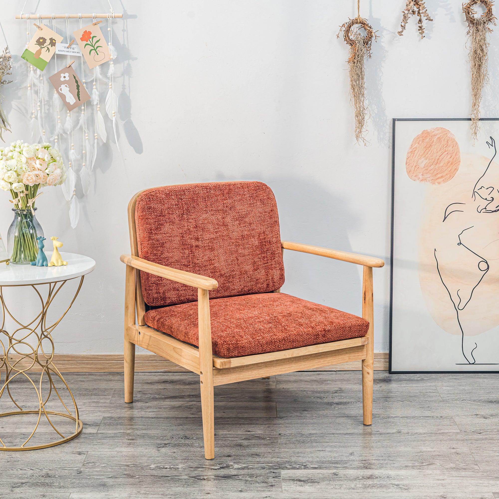 SURABAYA - Fauteuil de salon en bois massif et tissu terracotta - Image 4
