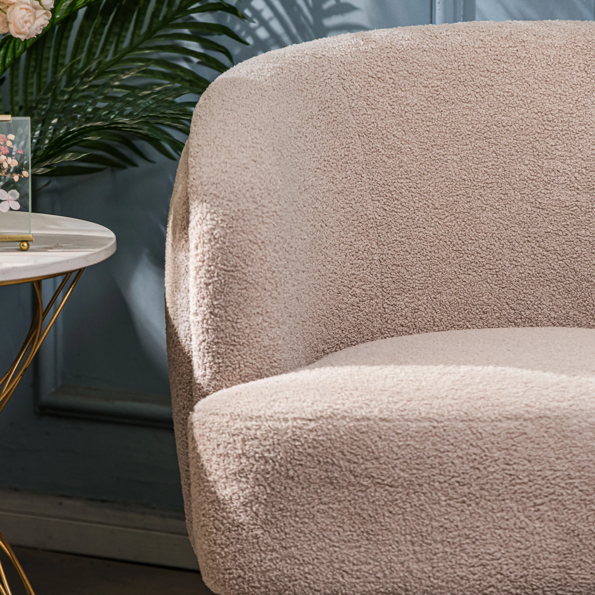 SVEN - Fauteuil de salon en métal et bouclettes beiges - Image 3