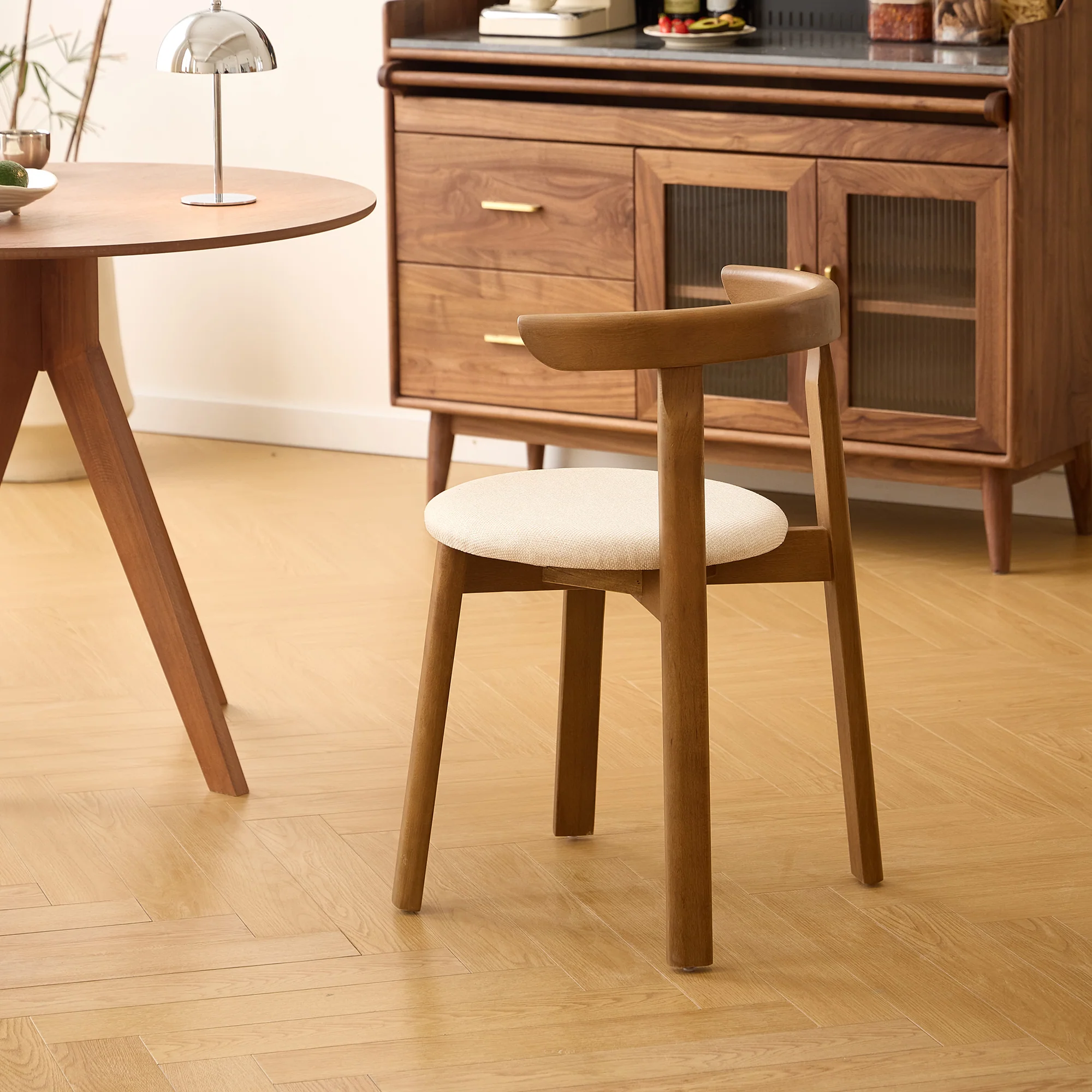 SYOTE - Lot de 2 chaises de salle à manger en bois foncé et tissu beige - Image 8