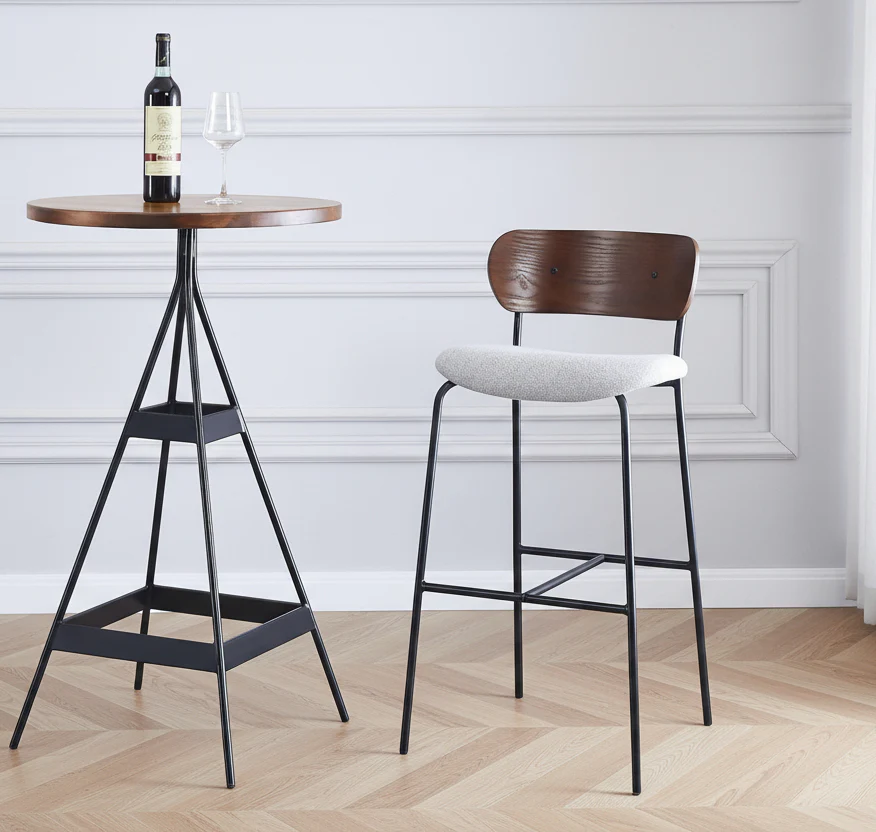 LINCOLN - Lot de 2 tabourets de bar en métal et frêne tissu gris - Image 3