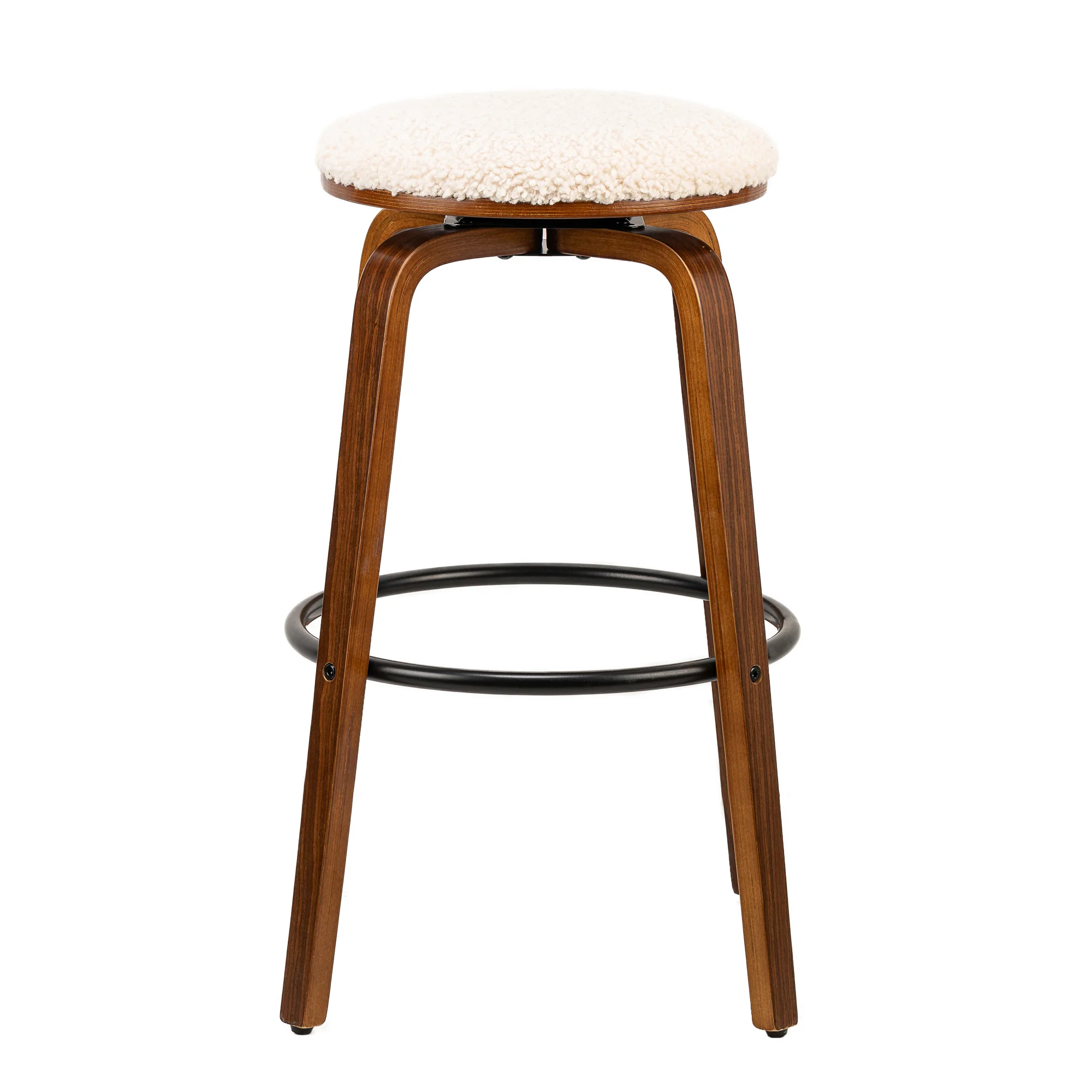 MORENO - Lot de 2 tabourets de bar en bois et bouclettes blanches - Image 8