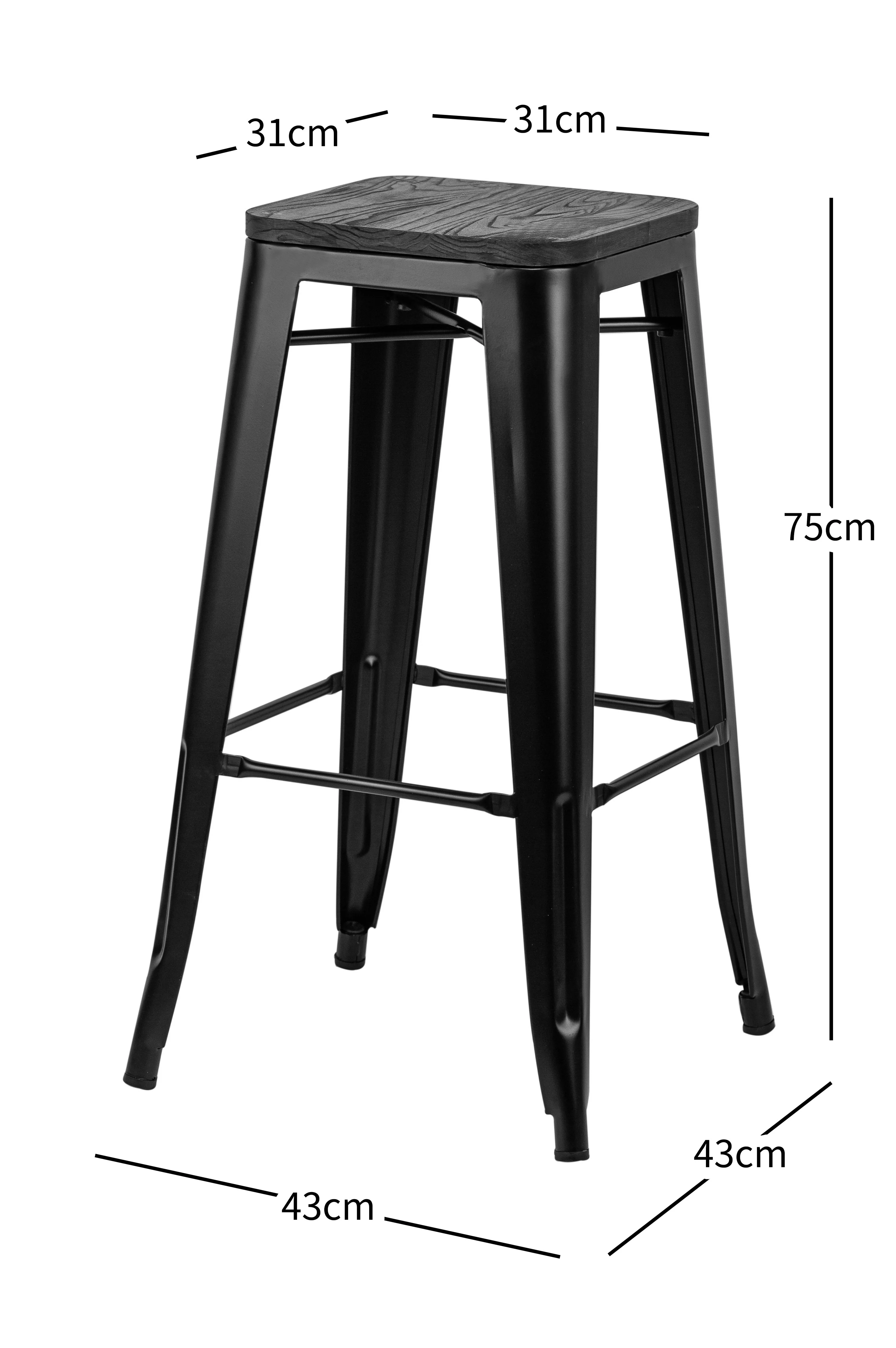 NASH - Lot de 4 tabourets de bar en métal et bois noir - Image 4