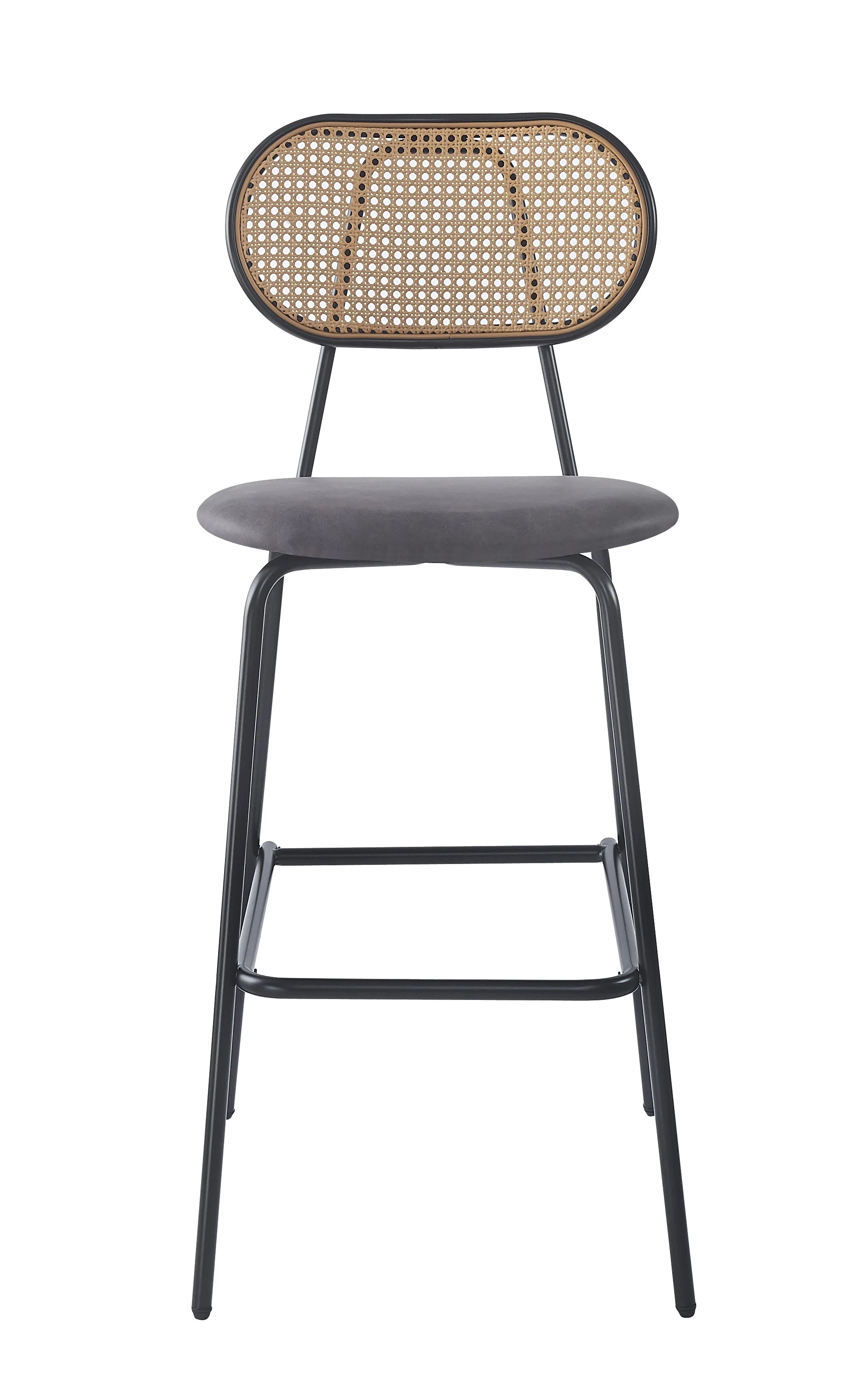 OREBRO - Lot de 2 tabourets de bar en métal et cannage suèdine noir - Image 6