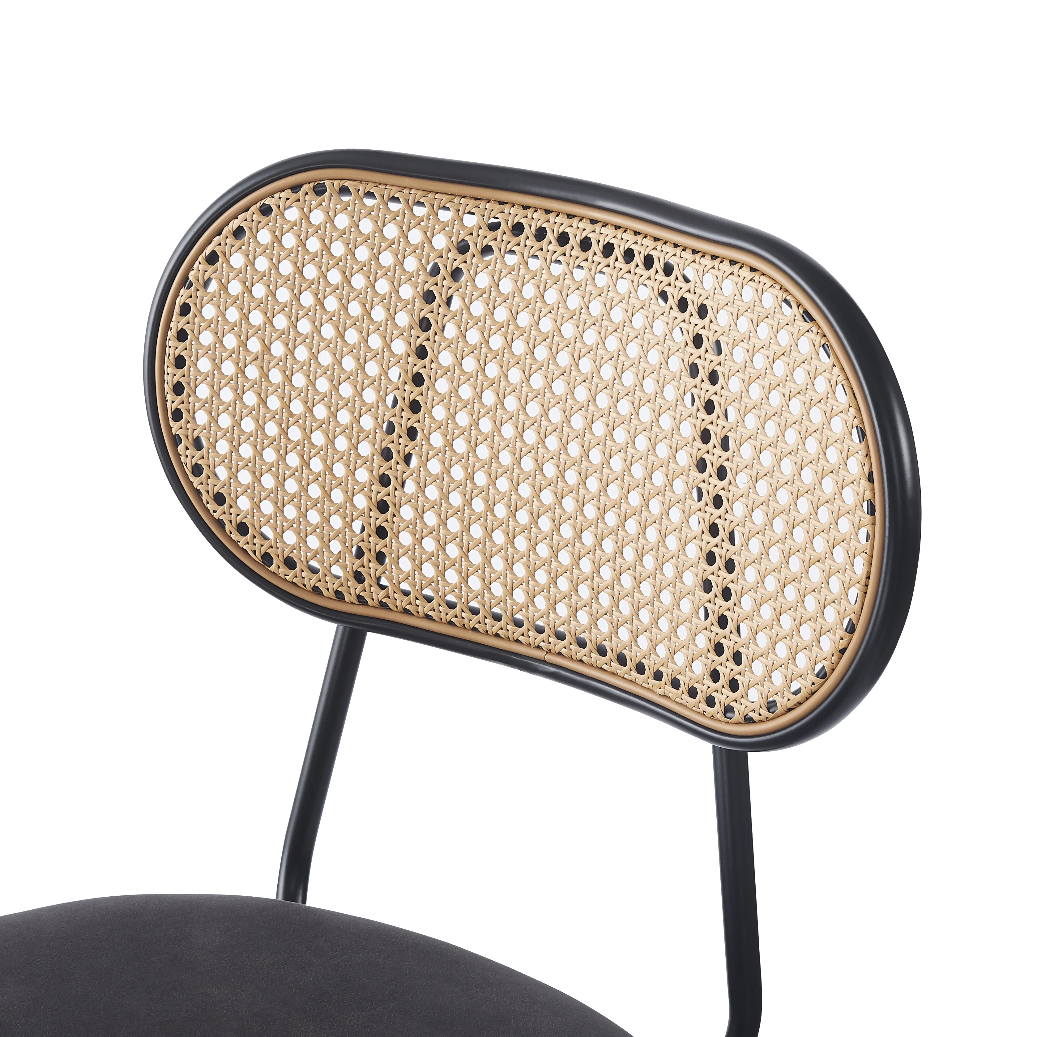OREBRO - Lot de 2 tabourets de bar en métal et cannage suèdine noir - Image 7