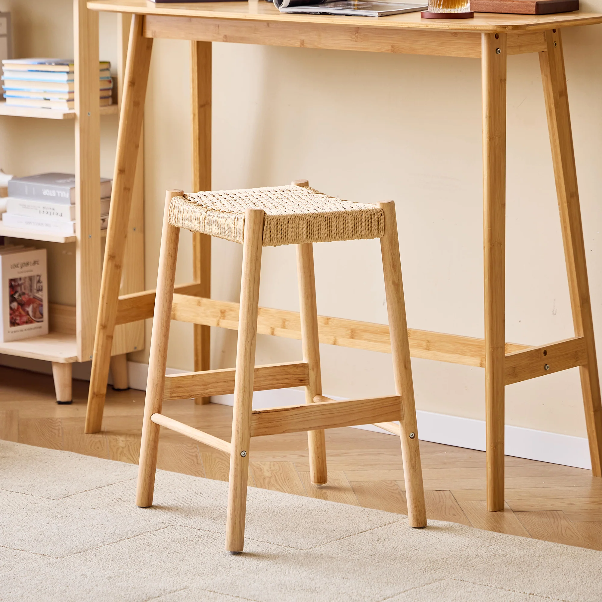SALTA - Lot de 2 tabourets de bar en bois massif et corde - Image 2
