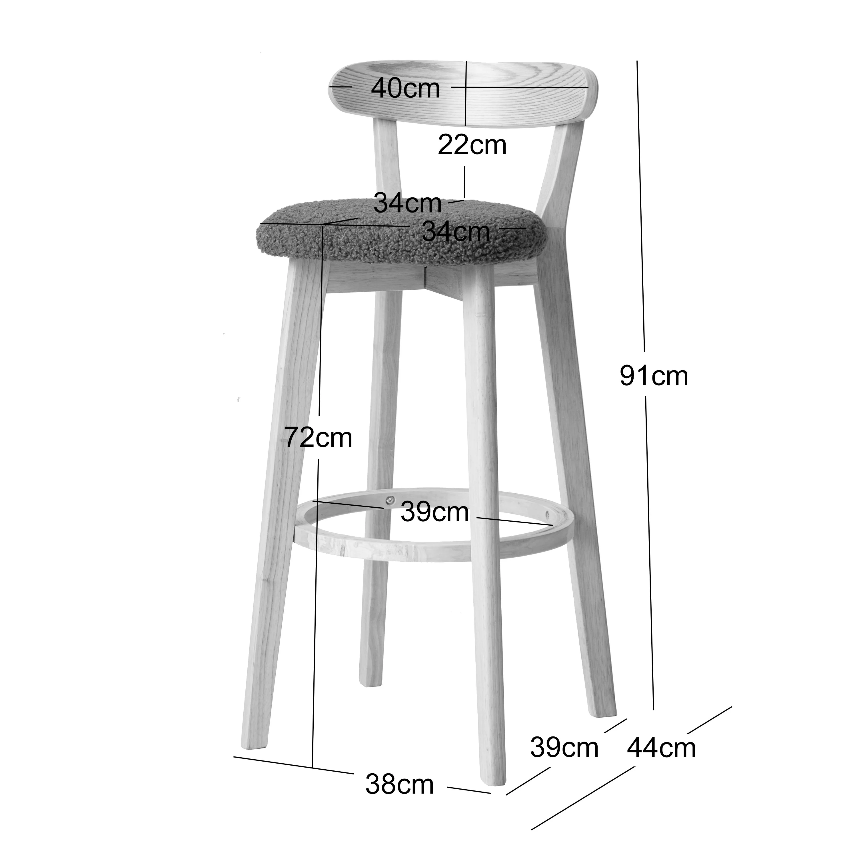 VITORIA - Lot de 2 tabourets de bar en bois et bouclettes blanches - Image 5