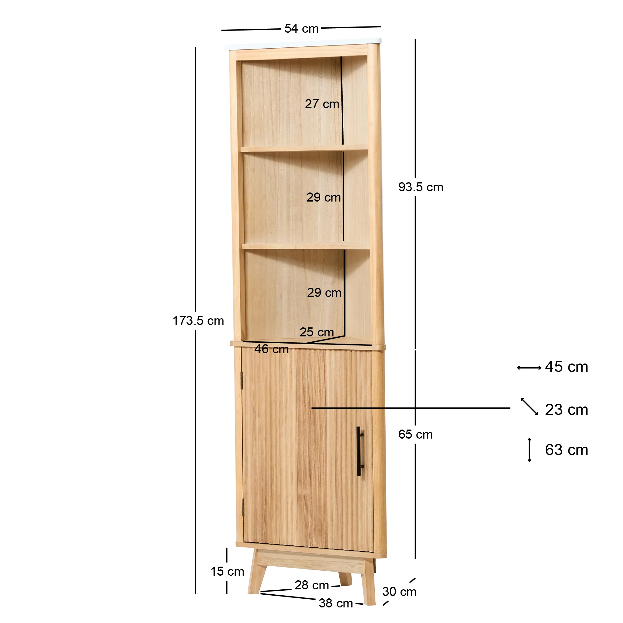 TALIABU - Colonne de rangement d'angle 1 porte 3 étagères en bois - Image 4