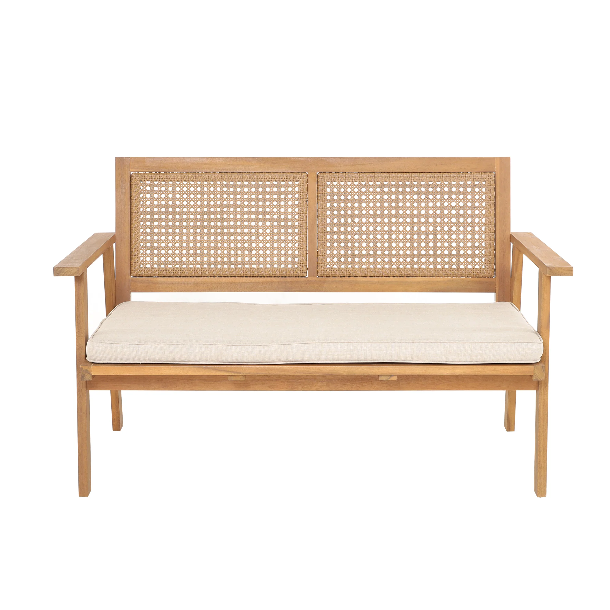 TEMUCO - Salon de jardin en rotin et bois massif beige - Image 6