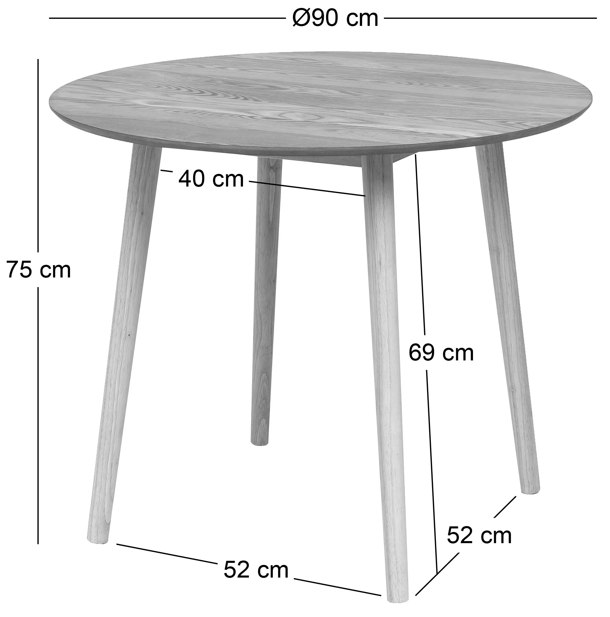TRADITION - Table a manger ronde 4 personnes en pin massif D90 finition noyer - Image 12