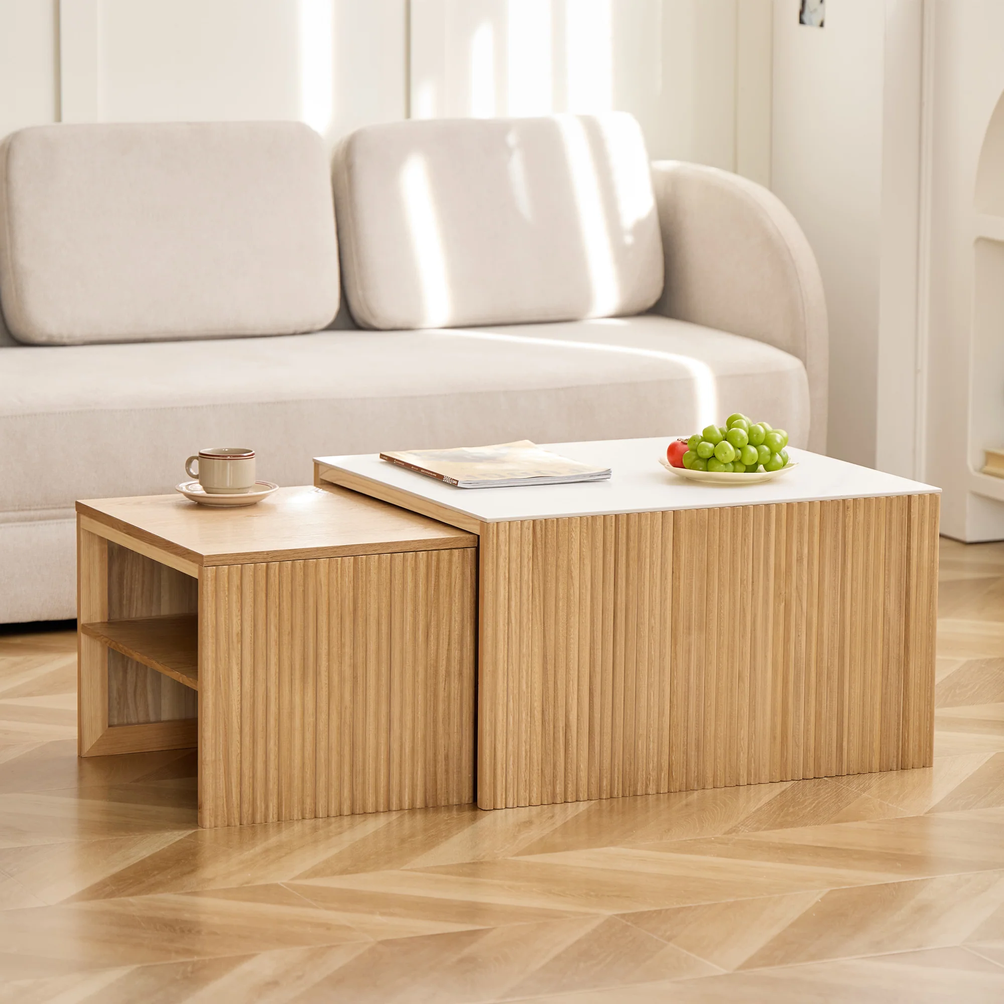 TROMSO - Set de 2 tables basses gigognes en bois et effet marbre - Image 6