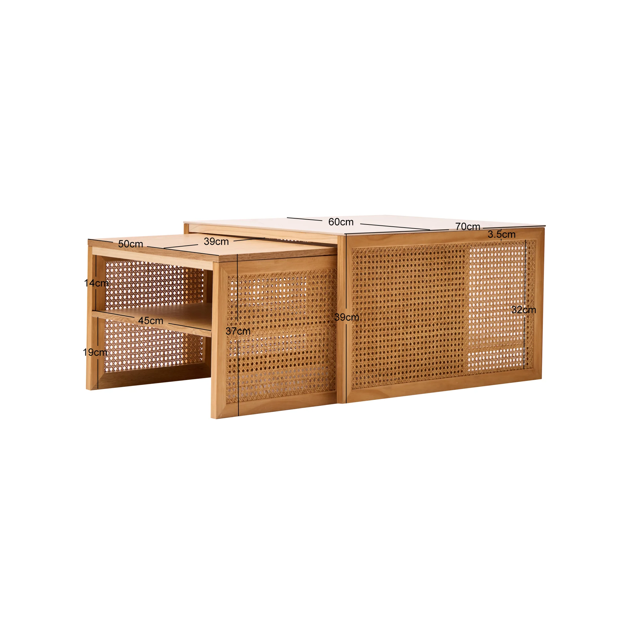 TROMSO - Set de 2 tables basses gigognes en rotin et plateau effet marbre - Image 4