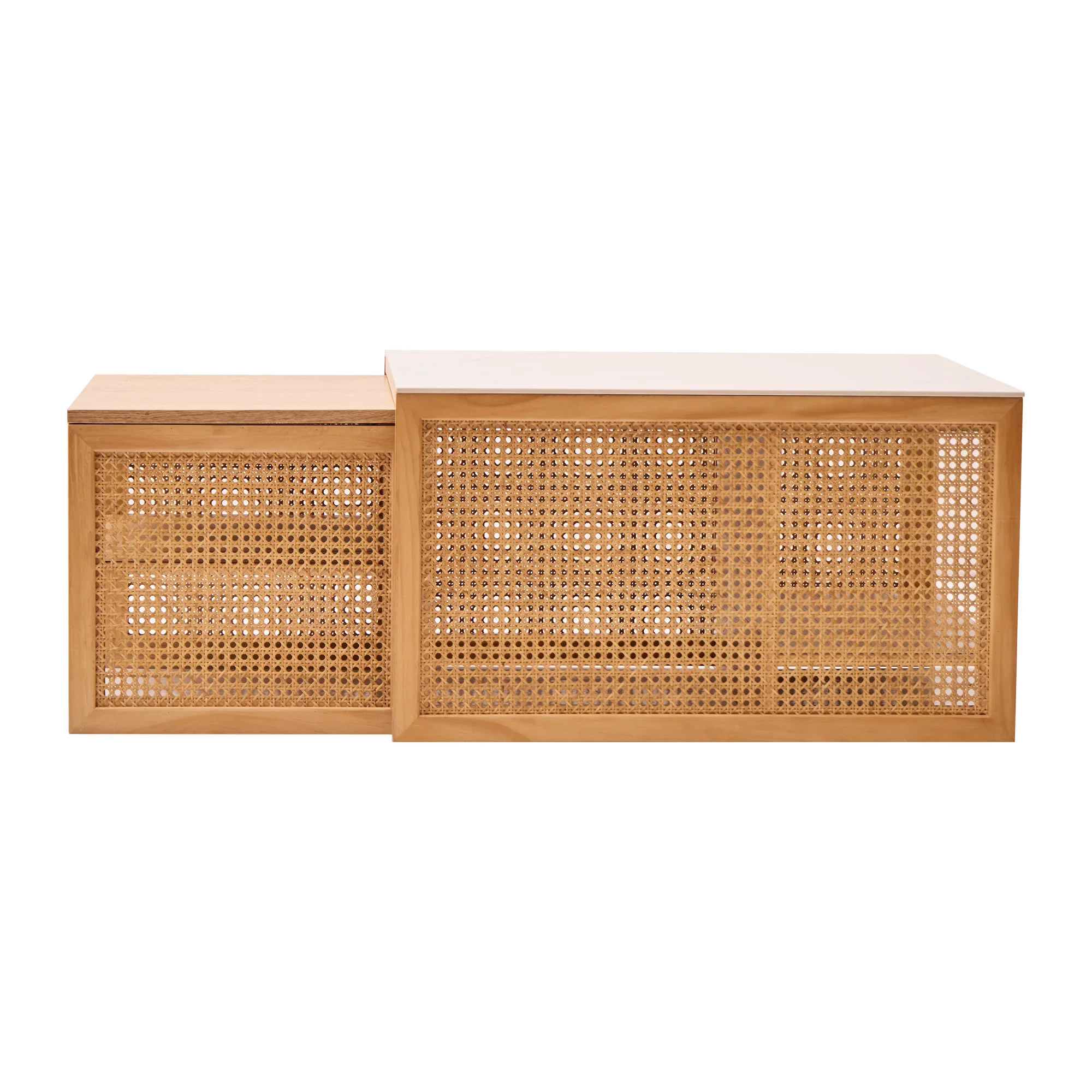 TROMSO - Set de 2 tables basses gigognes en rotin et plateau effet marbre - Image 7