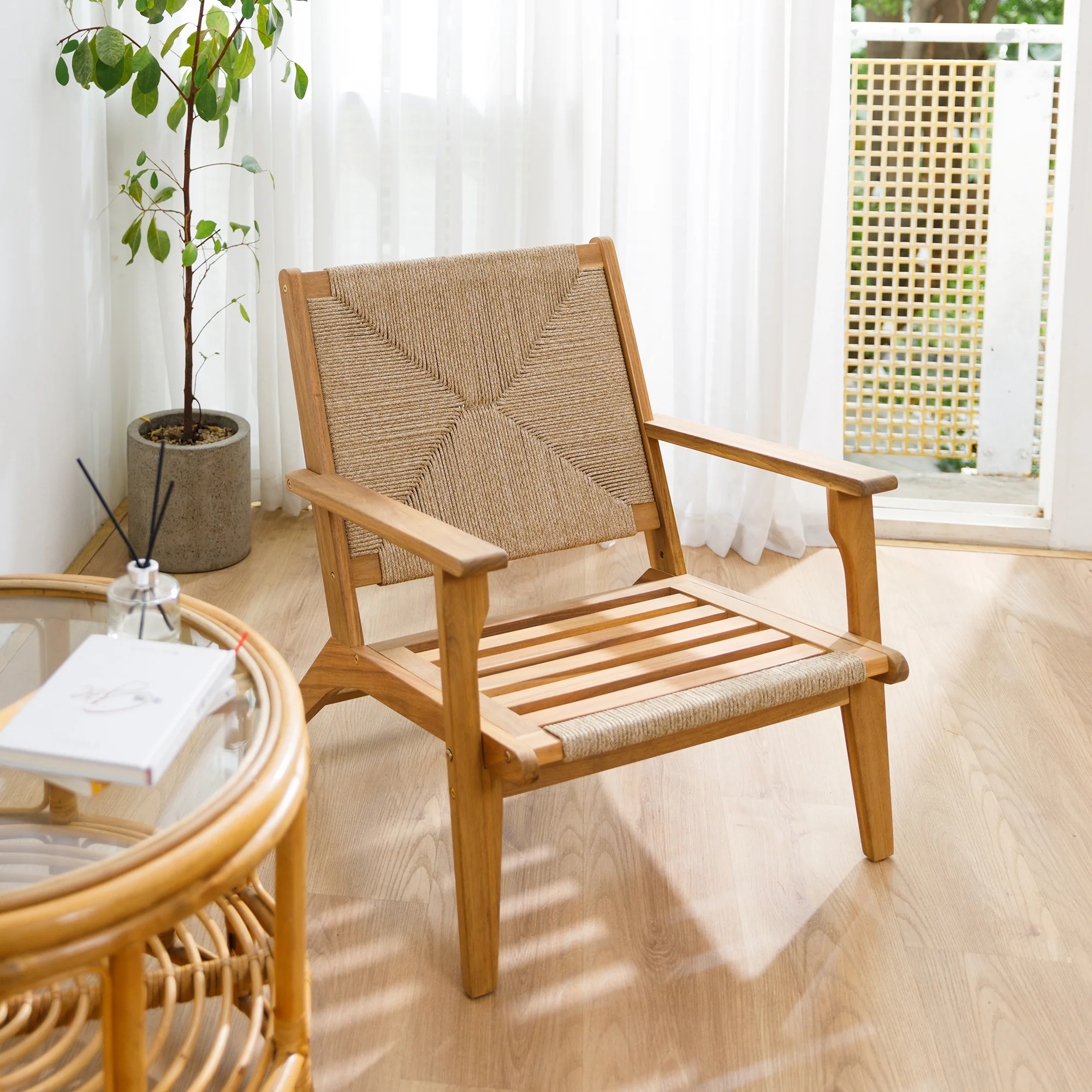 VALDIVIA - Fauteuil intérieur extérieur en acacia massif et corde - Image 7