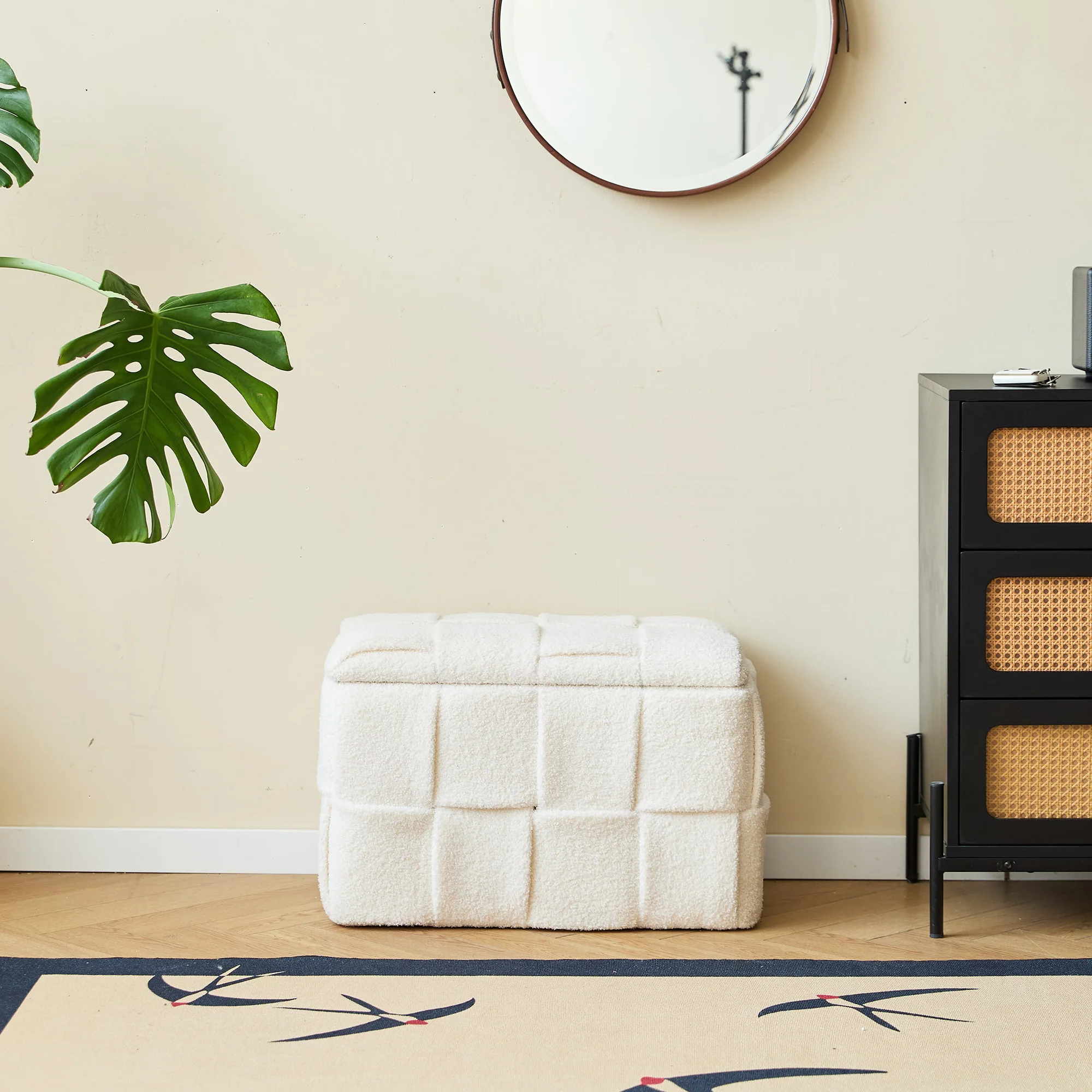 VANERN - Banc avec rangement en bouclettes blanches - Image 6
