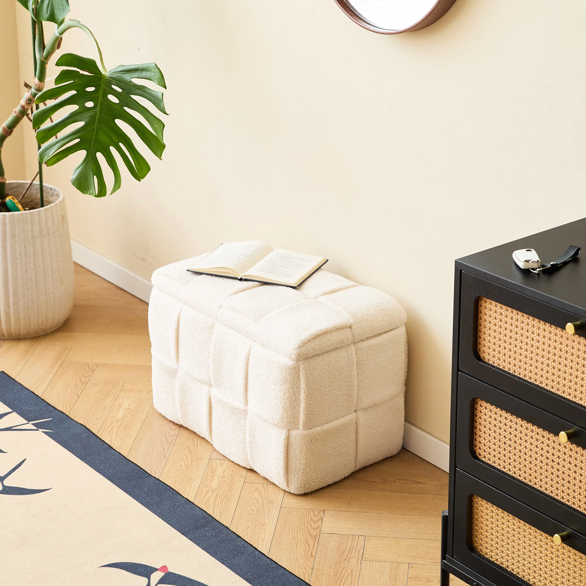 VANERN - Banc avec rangement en bouclettes blanches - Image 7
