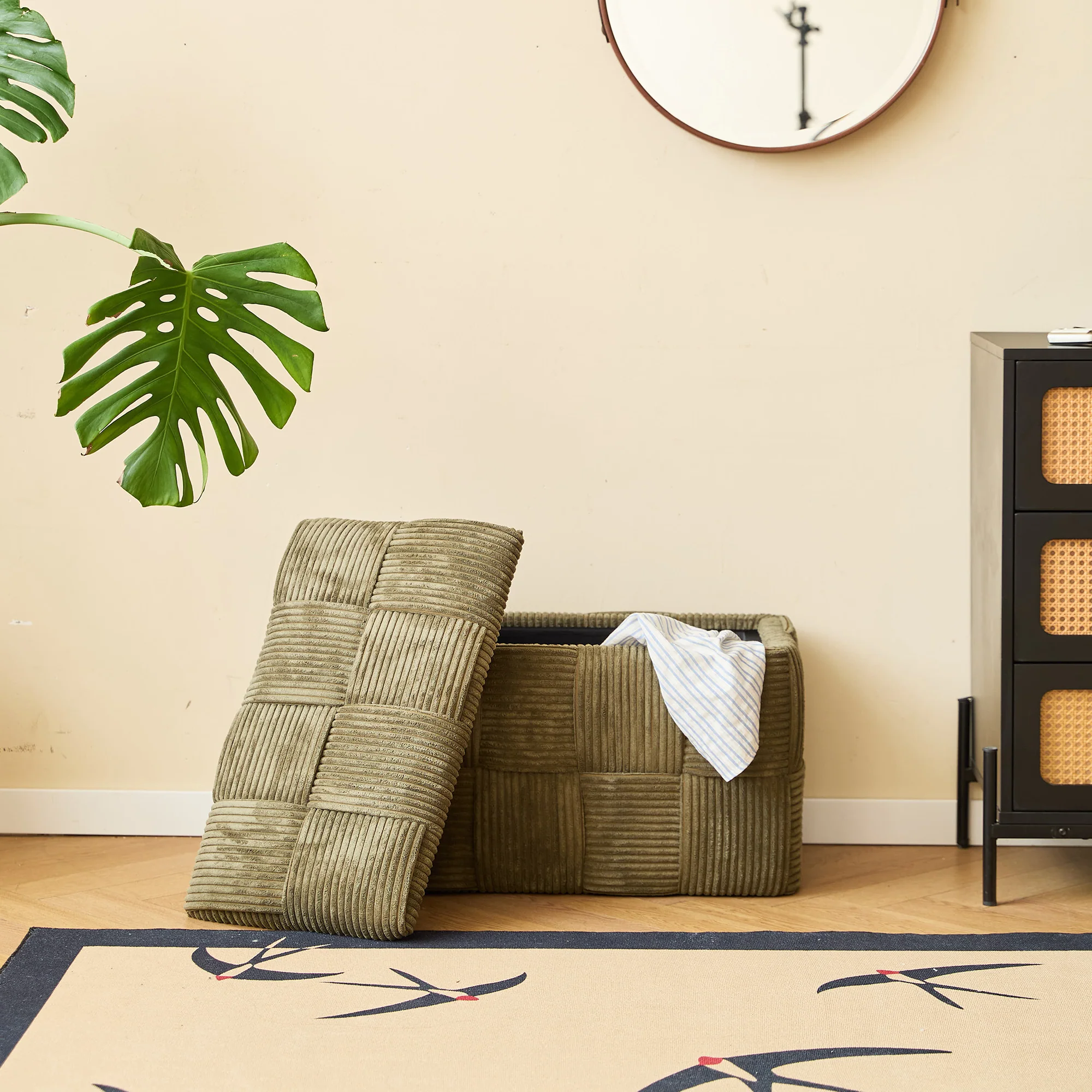 VANERN - Banc avec rangement en velours côtelé vert - Image 3