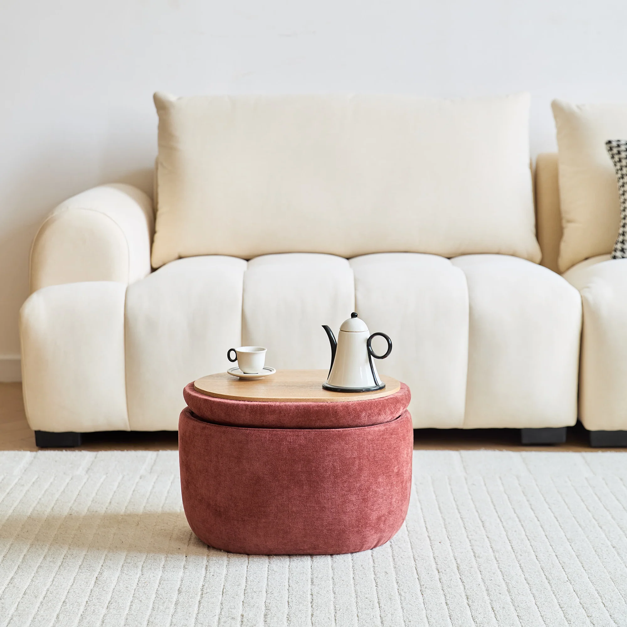 VASA - Pouf table basse avec rangement en tissu terracotta - Image 5