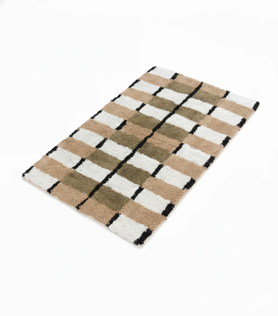 VAXJO - Tapis rectangulaire en coton avec motifs marrons et écrus 120 x 180 cm - Image 6