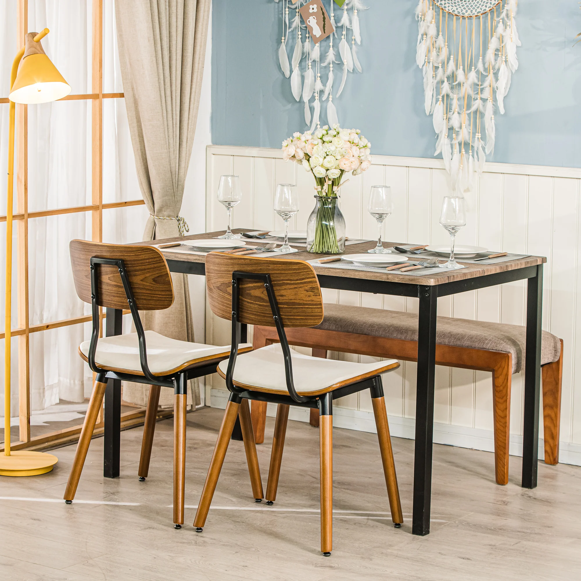 VICTORIA - Lot de 2 chaises en bois et velours beige - Image 4
