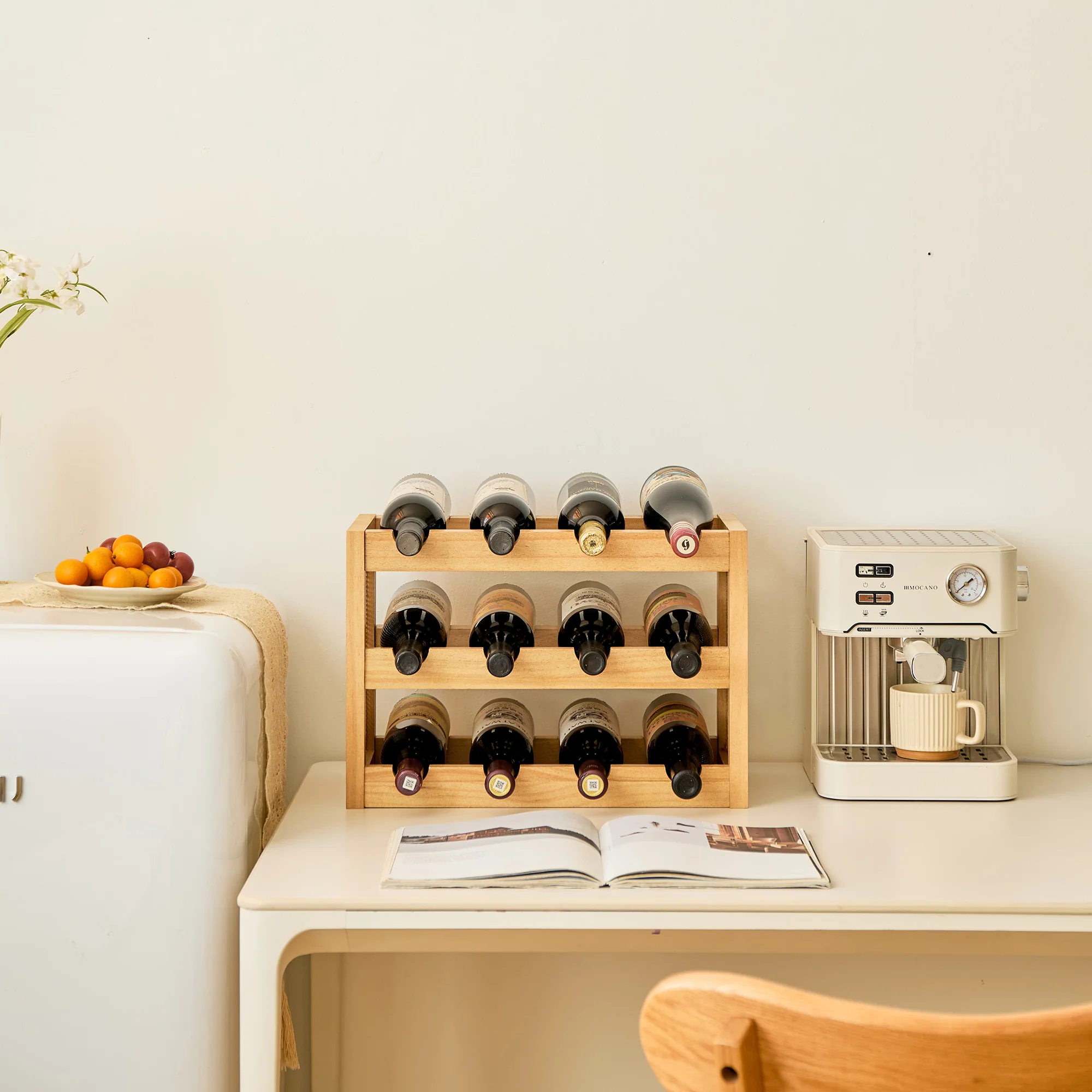 VISBY - Porte-bouteilles en bois et rotin naturel - Image 3